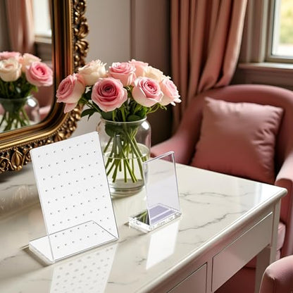 BWESOO White Earrings Stand Display Showing Showcase Rack Ear Cuff Studs Holder Hanger Hook 72 Holes 36 Pairs 72 Holes translucent Jewelry Towers