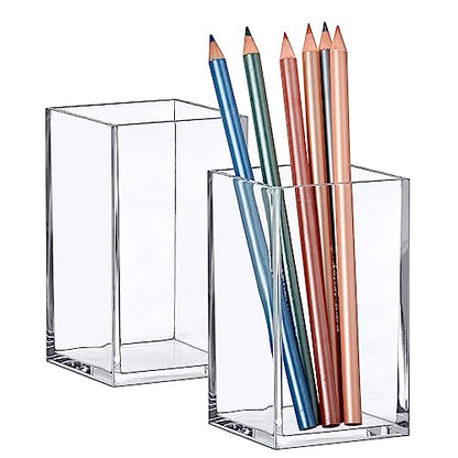 Amazing Abby - Penelope - 2-Pack Pen Holder, Acrylic Pen Holder, Clear Plastic Organizer for Office Supplies, Perfect Office Desktop Storage Solution for Pencils, Pens, Markers, Scissors, and More - style: 2-Pack
