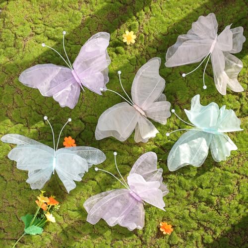 3D Hanging Butterfly Decorations, Butterfly Birthday Party Decorations, 6 Pcs Water-Repellent Paper Butterfly Hanging Decorations for Girls, Women, Flower Garden Party Décor - color: Pastel Purple