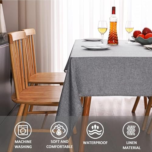 MikiUp Faux Linen Tablecloth - Slubby Textured Weaves Table Cloth for Square Tables, Wrinkle Free Washable Fabric Table Cover for Dining, Farmhouse Outside, Dark Gray 60 x 60 Inch - color: L-dark Gray, size: 60" x 60" (Square)