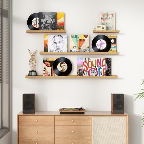 Floating Picture Ledge Shelves Set of 8, 16 Inch Shelves with Lip - Large Nursery Book Shelf for Toys Storage, Kids Bookshelf, Living Room, Bedroom Decor Frames - color: Oak, size: 16'', Set of 8
