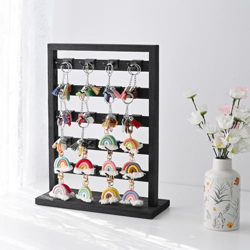 Ikee Design Wooden Jewelry Display Rack with 20 Removable Metal Hooks,Earring Card Display Stand,Jewelry Organizer,Earring Bracelet Organizer, Keychain Stand, Black Color - color: 1) Black