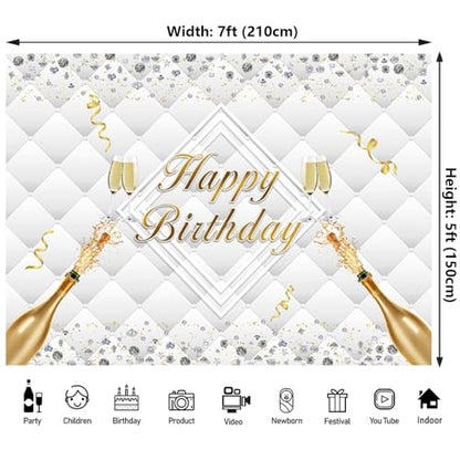 7x5ft Happy Birthday Backdrop Luxury Diamonds Headboard Texture Photography Background for Birthday Adult Champagne Party Decorations Photo Booth Props - size: 7x5ft