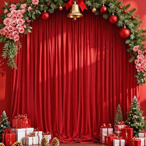MEETSKY Red Backdrop Curtains for Christmas Party Valentine's Day Arch Stage Wedding Ceremony Red Curtains Fabric Photography Backdrop Drapes for Birthday Party Baby Shower,5ft x 8ft,2 Panels - color: Red, size: 60"W x 96"L (Pack of 2)
