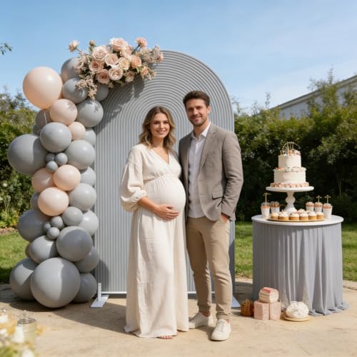 Double-Sided Arch Frame Fabric Cover Beige White Ripples Arched Panel Stand Cover for Wedding Birthday Baby Shower Parties Decoration (Grey-HP813,3X6.5ft) - color: Grey-HP813, size: 3X6.5ft