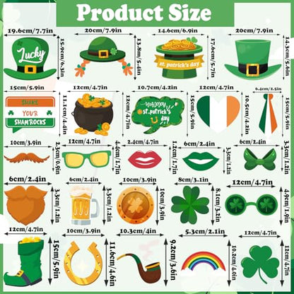 St. Patrick's Day Photo Booth Props, 24 Pcs St Patricks Day Decorations Irish Shamrock Selfie Props, Irish Day Photography Green Photo Booth Props for Women Man Saint Patrick's Day Party Decorations