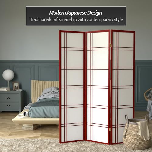 Red Lantern 6 ft. Tall Double Cross Shoji Screen - Rosewood - 3 Panels - color: Rosewood, size: 3 Panel