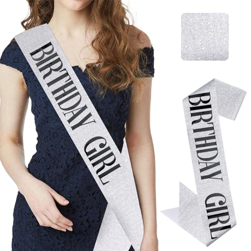 CIEHER Birthday Sash for Women and Girls - Silver Queen Sash, Birthday Decorations - color: Silver
