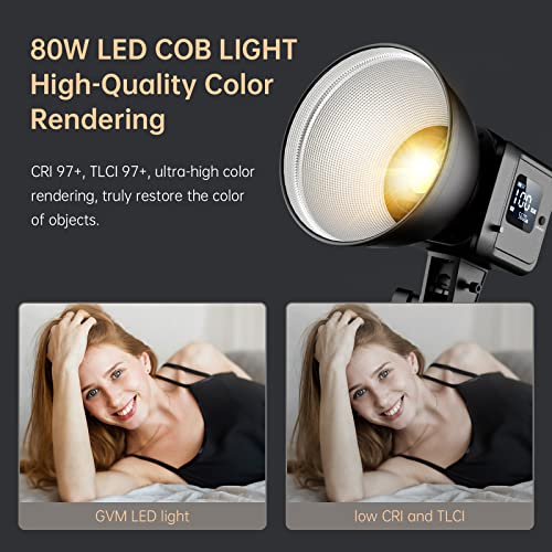 GVM Great Video Maker GVM 80W Bi-Color COB Video Light Kit, 2700K~7500K Continuous Lighting for Photography with Bowens Mount Softbox&Stand, 8 Effects Support AC Adapter & NP Battery - color: studio lights