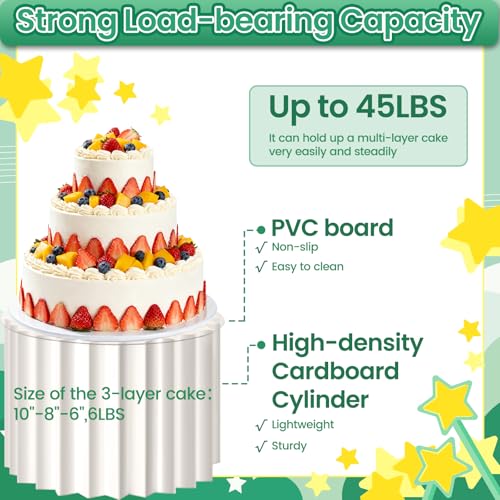 Lucomb 5 PCS Buffet Risers, Food Display Risers for Table, Foldable Cake Stands with Dessert Knife, Fork, Spoon, White Cardboard Cylinder Risers for Party, Wedding, Birthday, Holiday