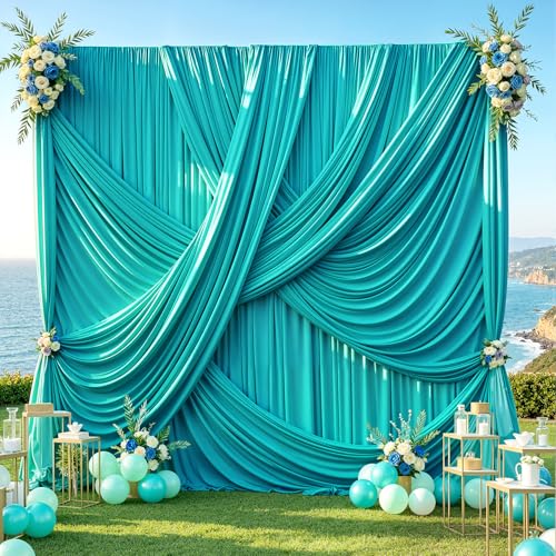 20ft×12ft Turquoise Backdrop Curtains for Wedding Parties, 4 Panels Wrinkle Free Polyester Photo Backdrop Drapes Back Drop Cloth for Birthday Photography Background - color: Turquoise, size: W5' x H12'(4 panels)