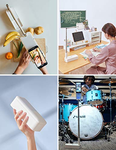 Viozon Extendable Selfie Stand 360° Rotation with Phone Holder, Rechargeable Wireless Foldable 7 Brightness LED Light for Live Streaming/YouTube/Tiktok/Video Recording/Photography/Reading (V6W) - color: White