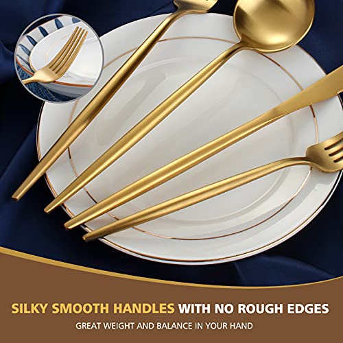 Matte Gold Silverware Set, Oliviola 20-Piece Stainless Steel Flatware Cutlery Set Service for 4, Satin Finish Kitchen Utensil Set, Dishwasher Safe - color: Gold, size: 20-piece