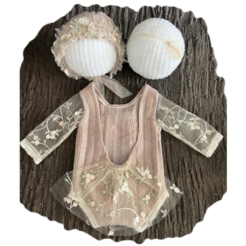 Zeroest Baby Photography Props Lace Hats Outfit Newborn Photo Shoot Outfits Infant Photos Baby Girl Photoshoot - color: Light Khaki