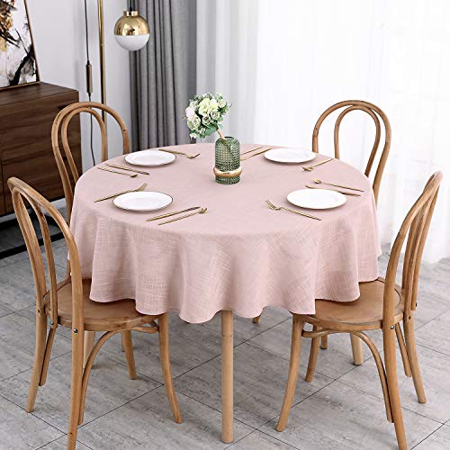 maxmill Lux Faux Linen Tablecloth with Slubby Yarn Textured Weaves Wrinkle Resistant Anti-Shrink Soft Table Cloth for Kitchen Dining Restaurant Tabletop for Event Holiday Dinner Round 70 Inch Blush - color: Lux Blush, size: 70" (Round)