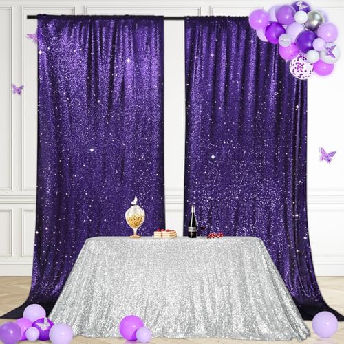 PartyDelight Sequin Backdrop Curtains 2 Panels Purple 5Ft x 10Ft Photograph Back Drop Wedding Curtain Special Events - color: Purple, size: 60"W x 120"L (Pack of 2)