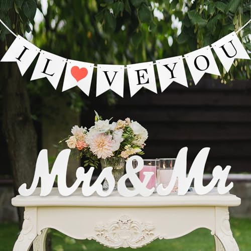 Just Married Banner Wedding Decorations, Marry Me, I Love You, LOVE Banners (4 Sets, 5.7x4.7 inches, White Paper) - color: White Paper (4 banner sets)