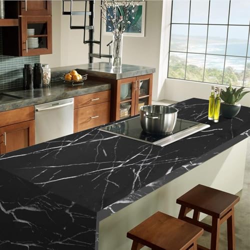 practicalWs 17.71" x 78.7" Marble Contact Paper Black/White Peel and Stick Wallpaper Thicken Self Adhesive Black Wallpaper for Countertops Cabinets Decorative Easy to Remove Upgrade - color: Black/White, size: 17.7" x 78.7"