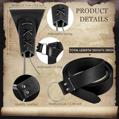 4PCS Medieval Leather Sword Frog Dagger Holder Belt Rapier Scabbard Viking Knight Renaissance Belt Pouch Halloween Costume - color: Black