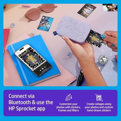 HP Sprocket 2x3 Instant Smartphone Photo Printer - Portable Color Wireless Mobile Printer - Zink Sticky-Back Photos - Print from Compatible iOS & Android Devices with Bluetooth w/Fun App - Purple - color: Purple, style: Printer