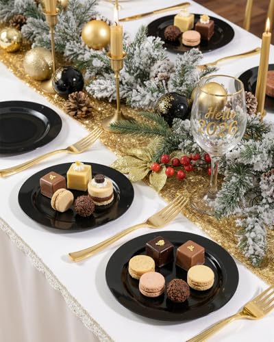 bUCLA 100 Pieces Black Plastic Plates - 6.25 inch Disposable Dessert/Salad/Appetizer/Small Cake Plates for Party, Graduation & New Year - color: 6.25Inch-100pcs-Black