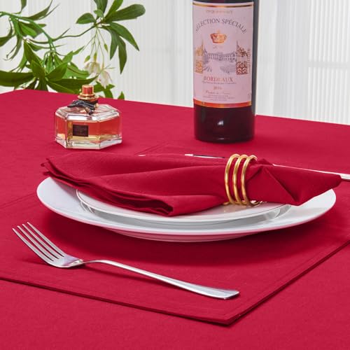 Cloth Napkin Set of 8 Square Washable Reusable Linen Fabric Polyester for Kitchen Dinner Dining Restaurants Wedding Party Banquet Table(DarkRed-A/17x17 Inch) - color: Darkred