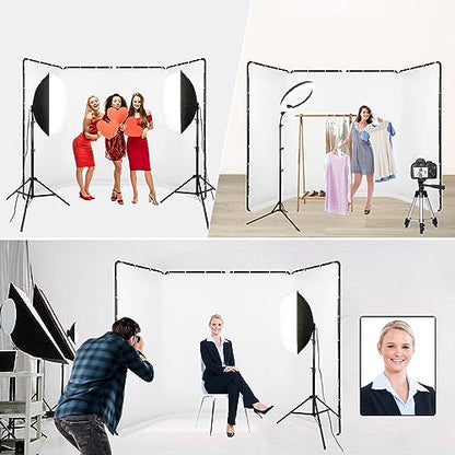 7.87ft x 13.12ft White Screen Backdrop with Stand, Portable Large Wrinkle-Resistant Collapsible Photography Background for Photo Studio Video Shooting, Portrait Product Headshot Photography