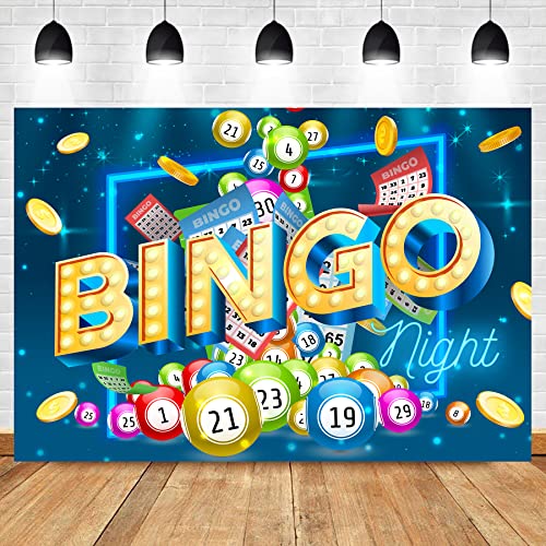 Bingo Night Backdrop 8Wx6H Feet Polyester Fabric Snooker Game Time Decoration Cards Coins Contest Winning Ball Gaming Party Colorful Adults Man Cool Photography Background Photo Shoot Props - color: A-01Bingo, size: 8Wx6H