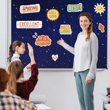 120x47 in Bulletin Board Fabric Background Back to School Classroom Decoration Large Polyester Photography Backdrop for Class Home Office Wall Decor Pillows Curtains Crafts Starry - style: Blue Night Sky