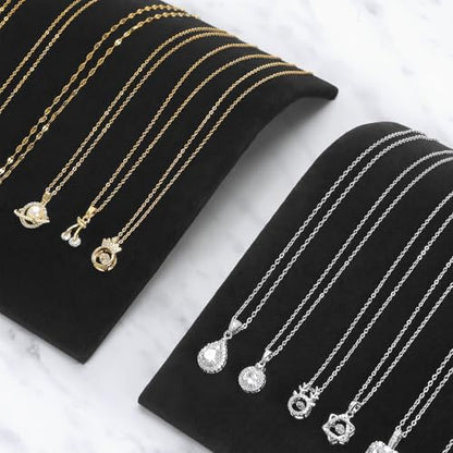KUKUVR 2 Pieces Velvet Necklace Display Stand, Cambered Jewelry Bracelet Necklaces Pendant Chain Watch Holder Case for Women/Vendors, Jewelry Organizer Storage Tray for Home Selling Show (Black)