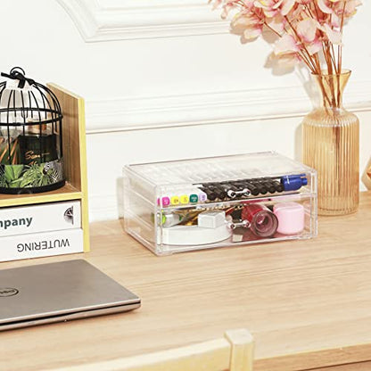 Cq acrylic Clear acrylic organizers Countertop,2 Large Drawers stackable storage bins,clear storage bins for Vanity Jewelry,Hair Accessory,Beauty,Skin Care,Skincare Product stackable storage drawers - size: 1 Long Drawer, 1 Large Long Drawer