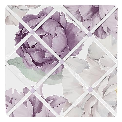 Sweet Jojo Designs Lavender Purple Boho Shabby Chic Floral Girl Fabric Bulletin Board Picture Memo Photo Nursery Wall Bedroom Home Office Room Decor 13x13 Violet Ivory Bohemian Vintage Watercolor - color: Purple and Ivory Peony