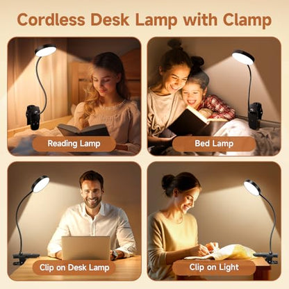 Mubarek Clip on Lamp,5 Brightness+5 Color Clip on Light,200LM 36 LED Reading Lights for Books in Bed,1800mAh Battery Powered Lamp Battery Operated Lights,Rechargeable Desk Lamp with Clamp Light - color: Black
