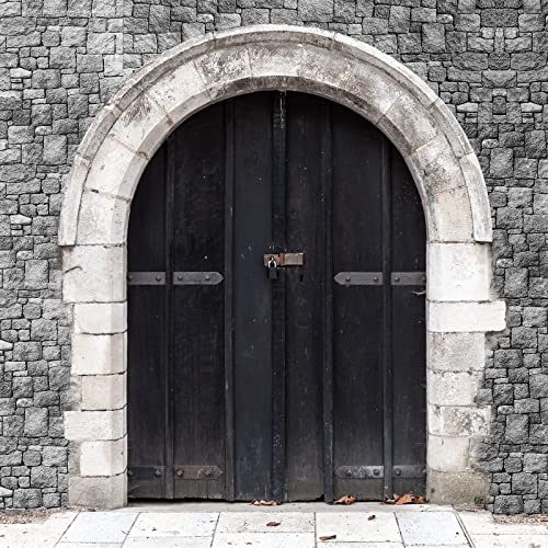 Chuangdi Brick Stone Wall Stone Wall Scene Setter Brick Sheet Wallpaper Curtains Door Removable Tablecloth Photo for Halloween Mardi Gras Party Home Decoration(2 Sheet,4.5 x 33 Ft)