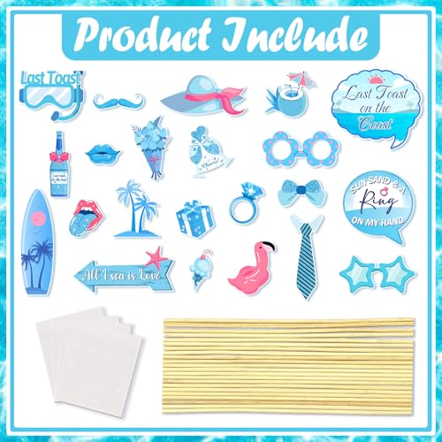 22 Pcs Coastal Bachelorette Party Photo Booth Props Set, Last Toast on The Coast Theme Decorations, Blue Nautical Beach Bridal Shower Wedding Engagement Party Supplies