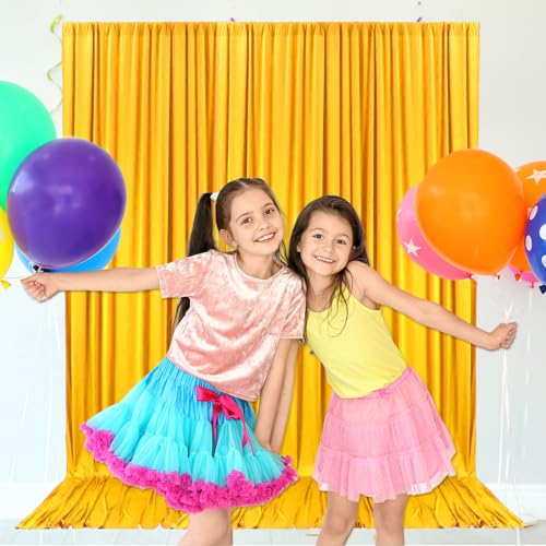 10ft x 10ft Yellow Backdrop Curtains for Parties, Fabric Satin Background Curtain with Rod Pockets for Weddings, Birthday, Baby Shower, Photography, Graduation Party Backdrop Drapes, 2 Panels - color: Yellow