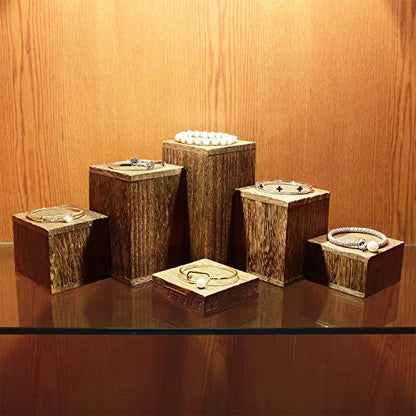 MOOCA Wooden 6 Pcs Square Risers for Display Jewelry and Accessories Display Stand Wooden Risers For Jewelry Figurine, Brown - color: Brown
