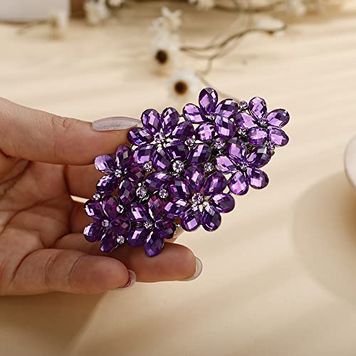 Aimimier Flower Crystal Hair Barrettes Fashion Rhinestone Alligator Snap Clips Hair Pins Luxury Wedding Hair Accessories for Women (Purple) - color: Purple