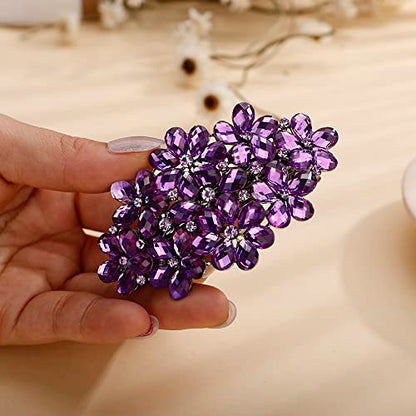 Aimimier Flower Crystal Hair Barrettes Fashion Rhinestone Alligator Snap Clips Hair Pins Luxury Wedding Hair Accessories for Women (Purple) - color: Purple