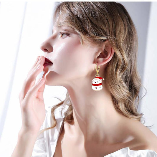 16 Pairs Christmas Reindeer Santa Hoop Earrings for Women Unique Winter Xmas Tree Snowflake Bow Bell Snowman Penguin Earrings Christmas New Year Jewelry Gifts - style: Snowman