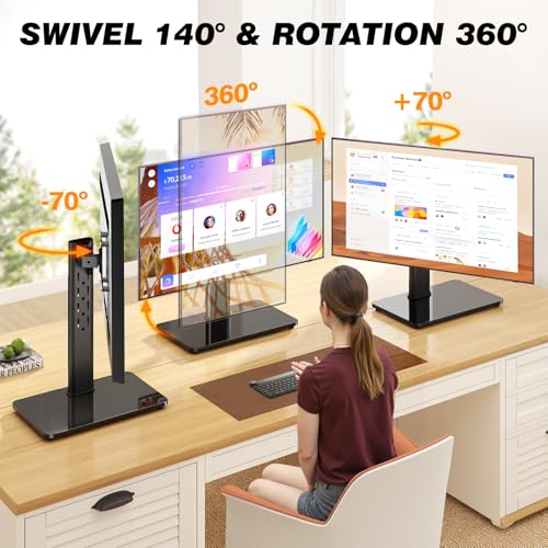 Single Monitor Stand VESA Mount for 13-32 Inch Screens, Free-Standing Monitor Riser with Swivel Tilt Rotation Height Adjustable, Universal Desk Stand up to 44lbs, VESA 75x75, 100x100mm - color: Black, size: Single Monitor