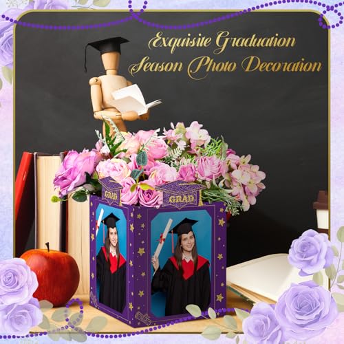 Spiareal 6 Pcs Graduation Photo Centerpieces for Table Class of 2026 Graduation Decorations 6 Inch Picture Display Frame Hollow Picture Props Box for 2026 Congrats Grad Party Favors(Purple) - color: Purple