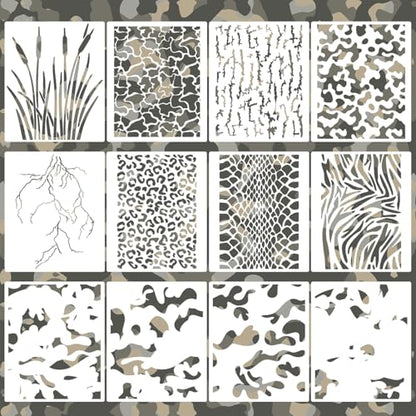Camo Paint Stencils 12” Camo Stencil for Spray Paint Layered Camouflage Stencils for Painting on Boat Wood Fabric Wall Furniture - style: Camo