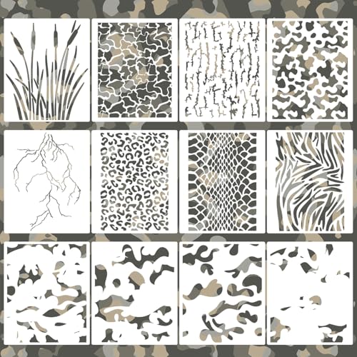 Camo Paint Stencils 12” Camo Stencil for Spray Paint Layered Camouflage Stencils for Painting on Boat Wood Fabric Wall Furniture - style: Camo