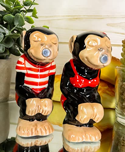 Ebros Gift Circus Carnival Red Jungle Male and Female Monkeys Chimpanzee Apes Couple Ceramic Salt and Pepper Shakers Figurine Set Wildlife Tropical Rainforest Monkey Sculpture