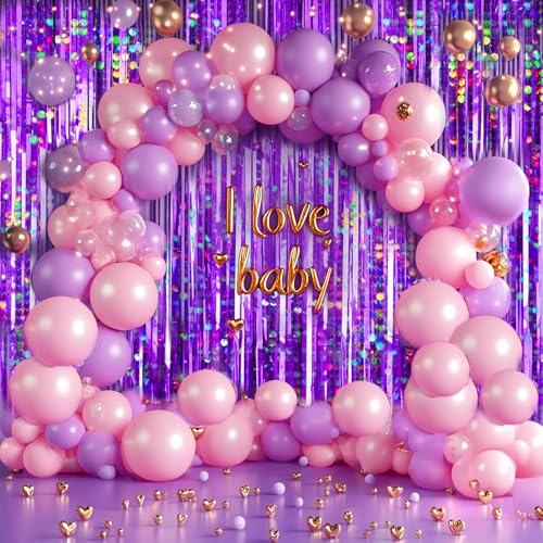 4 Packs Purple Foil Fringe Curtain, Purple Glitter Metallic Tinsel Backdrop for Birthday, Wedding, Baby Shower, Princess Bachelorette Christmas New Year Party Decorations Supplies - color: Purple