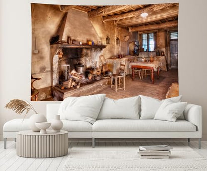 12x10ft Old Farmhouse Kitchen Backdrop Western Old Wooden House Kitchen Interior Rustic Background Rural Farmhouse Fireplace Cooking Background Farmers Cowboys Portrait Photo Props - size: 12x10ft