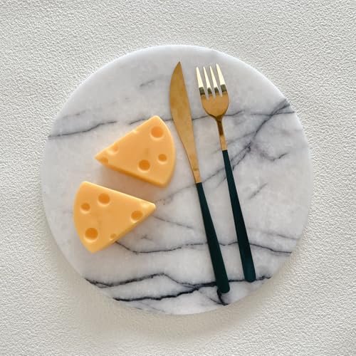 Natural Round Marble Tray Glossy Pastry Board for Dessert, Cheese, Coffee, Smooth on Both Sides (Black Purple) - color: Black Purple