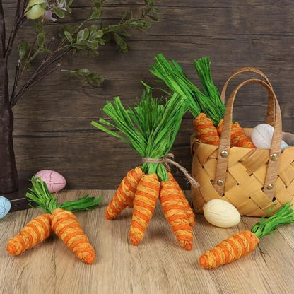 DR.DUDU Easter Decorations 12 Pcs Carrot Ornament, Sisal Jute Fabric Artificial Decor for Spring Crafts, Fireplace, Home, Kitchen Party Supplies