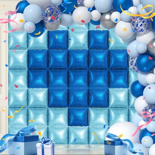 50 PCS Blue Balloon Arch Kit Wall, 19 Inches Metallic Navy and Pearl Blue Double Sided Square Foil Balloons Backdrop Tunnel Arch Kit for Birthday Boy Baby Shower Bachelorette Party Decoration - color: Navy Blue and Pearl Blue